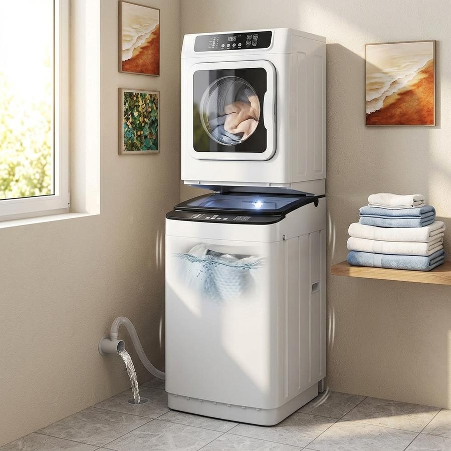 Automatic portable washer standing in a hallway