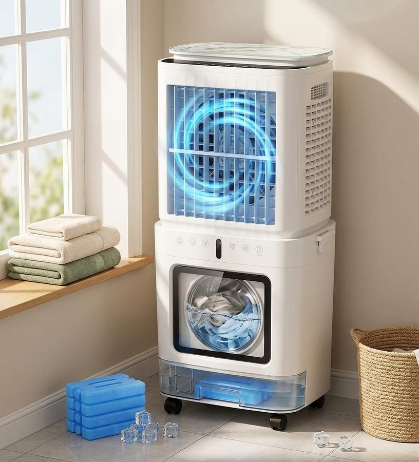Evaporative cooler in a windowless bedroom at night